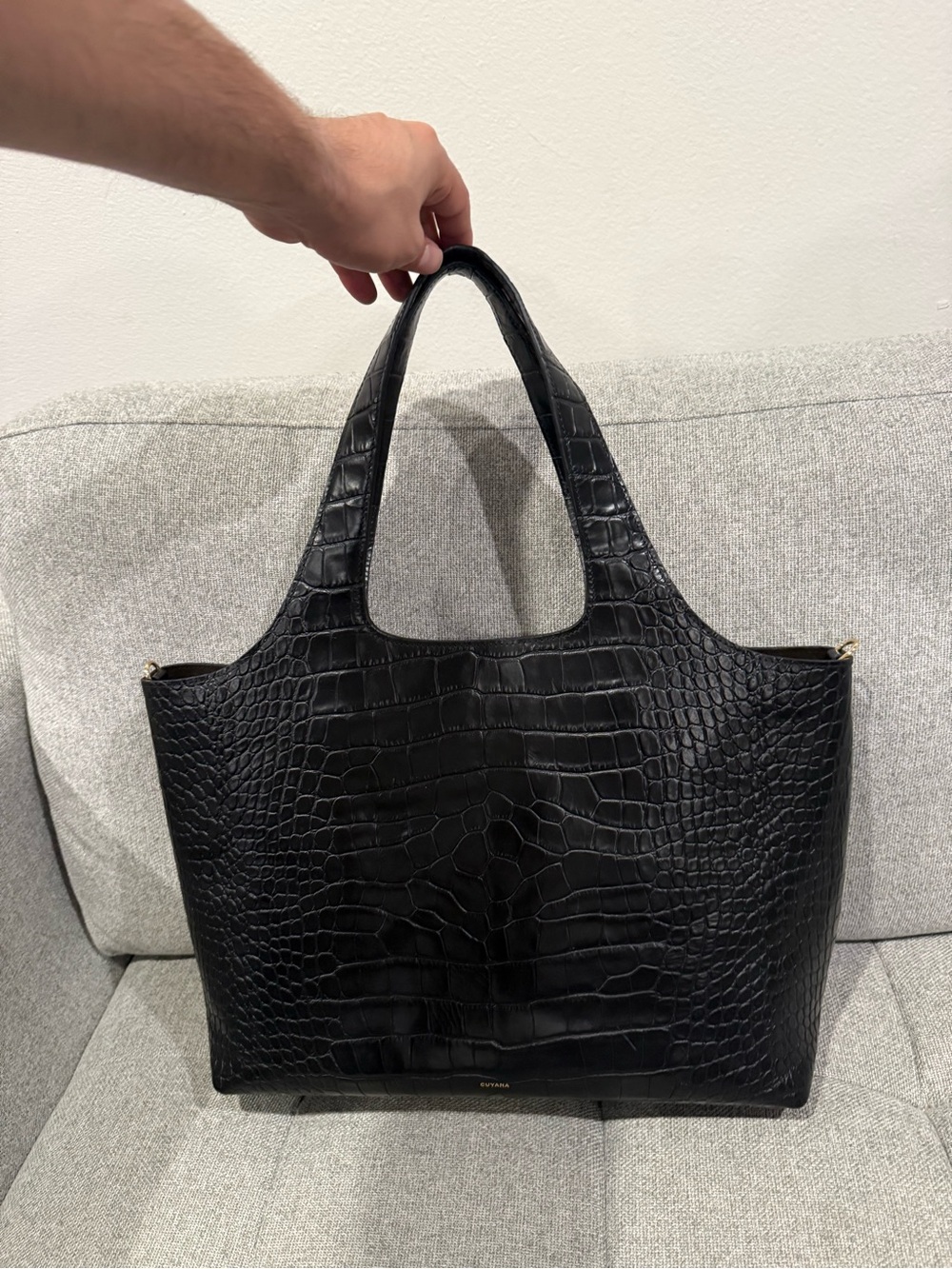 Cuyana Black Croc-Embossed Tote